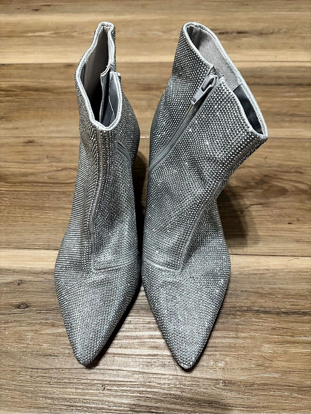 Silver Embellished Pointed-Toe Heels